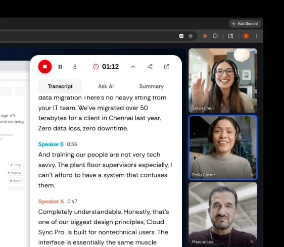 Meetbook browser extension recording panel