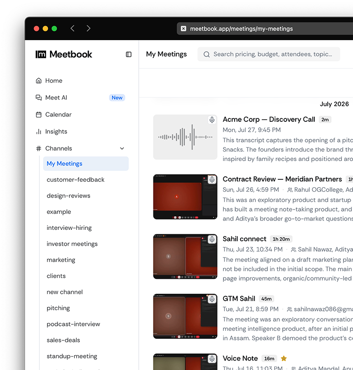 Organize meetings into channels for every team.